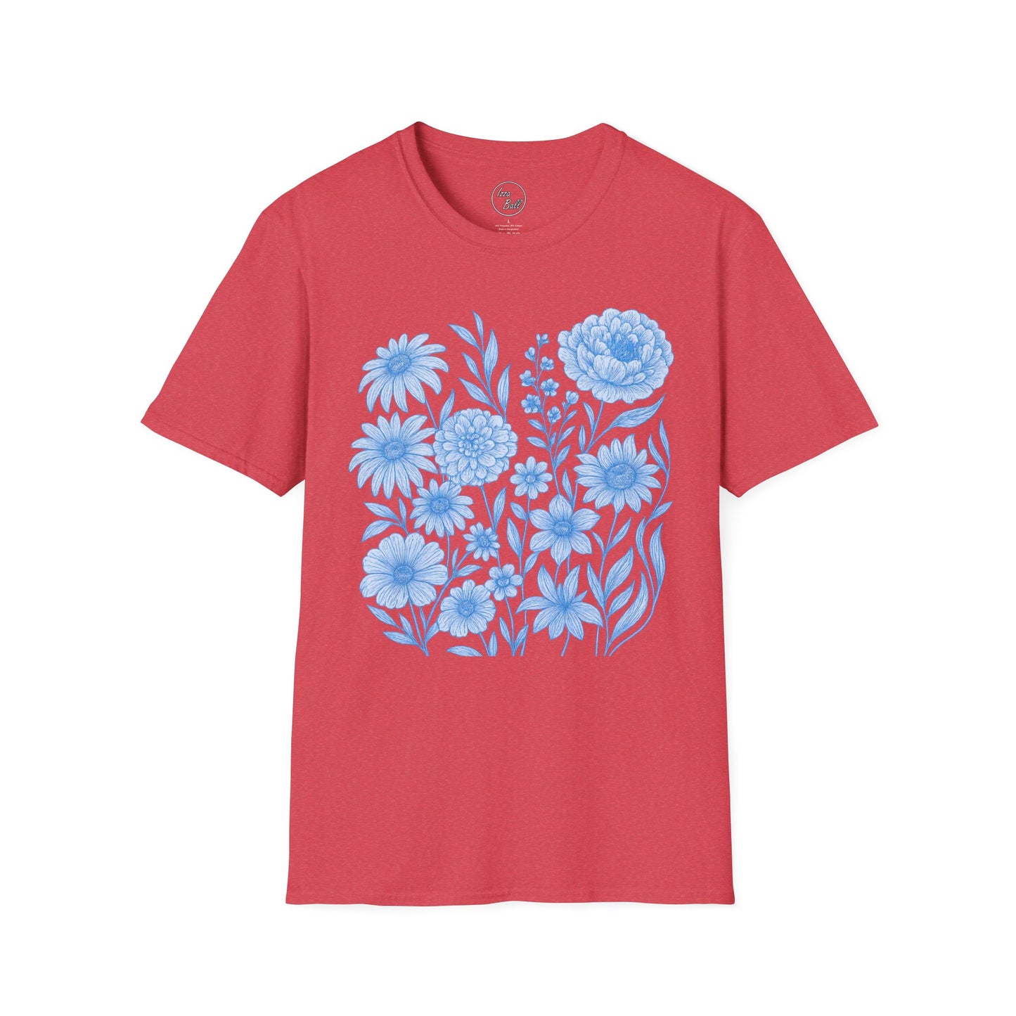 Blue Floral Line Art T-Shirt