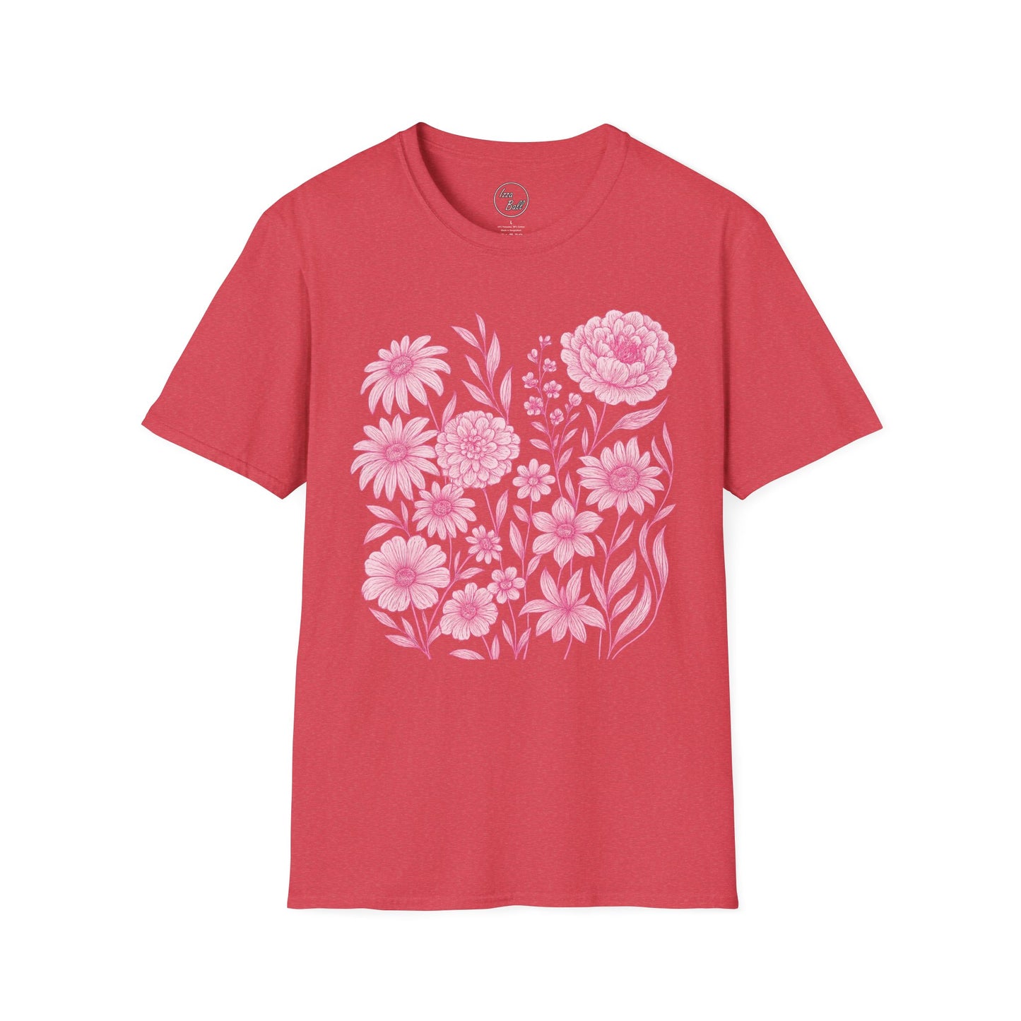 Pink Floral Line Art T-Shirt
