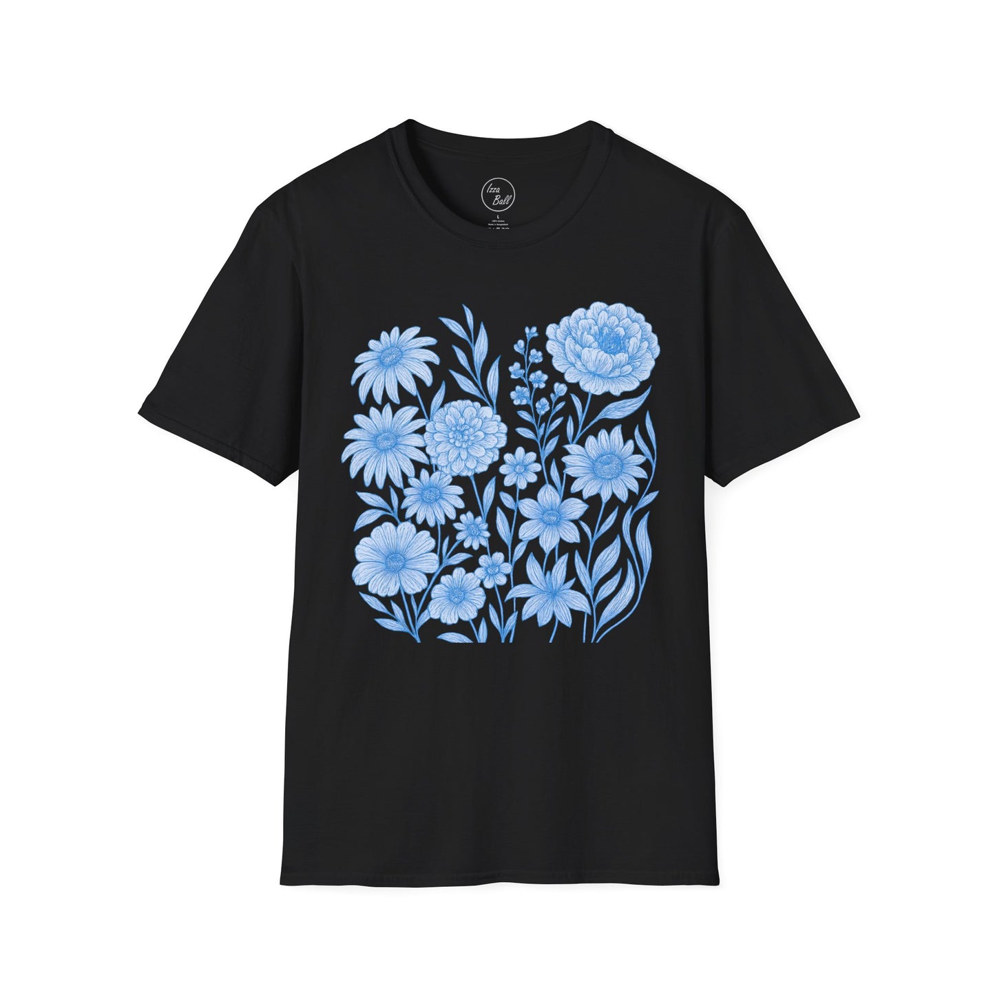 Blue Floral Line Art T-Shirt