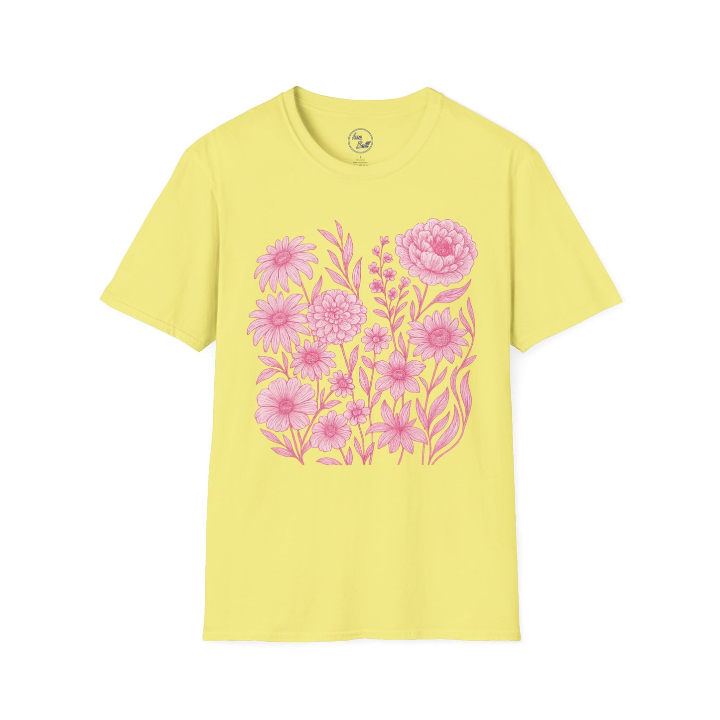 Pink Floral Line Art T-Shirt