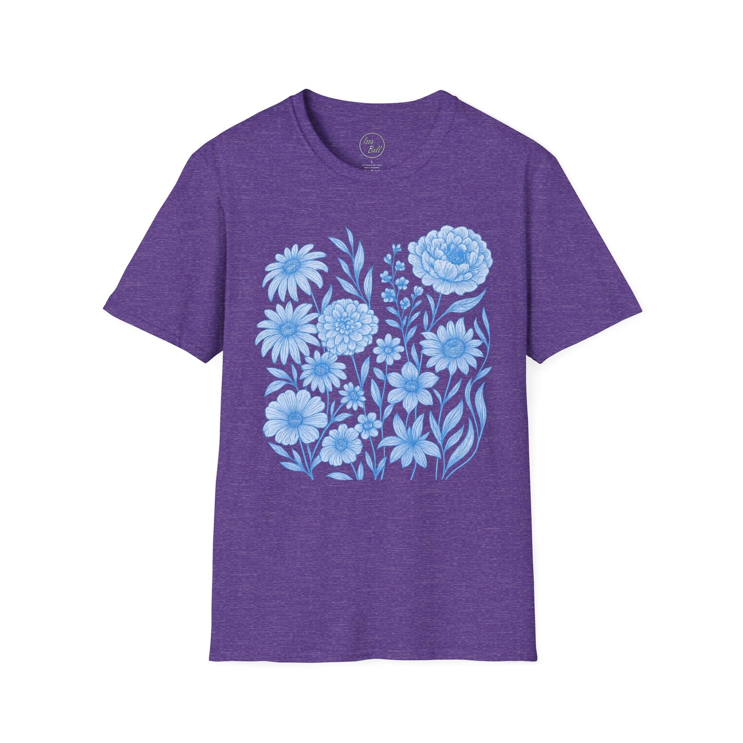 Blue Floral Line Art T-Shirt