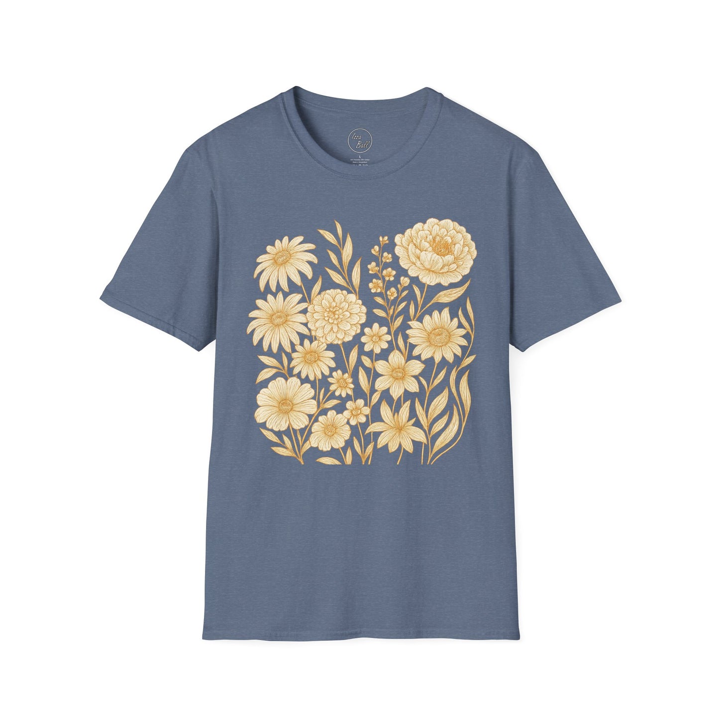 Golden Floral Line Art T-Shirt
