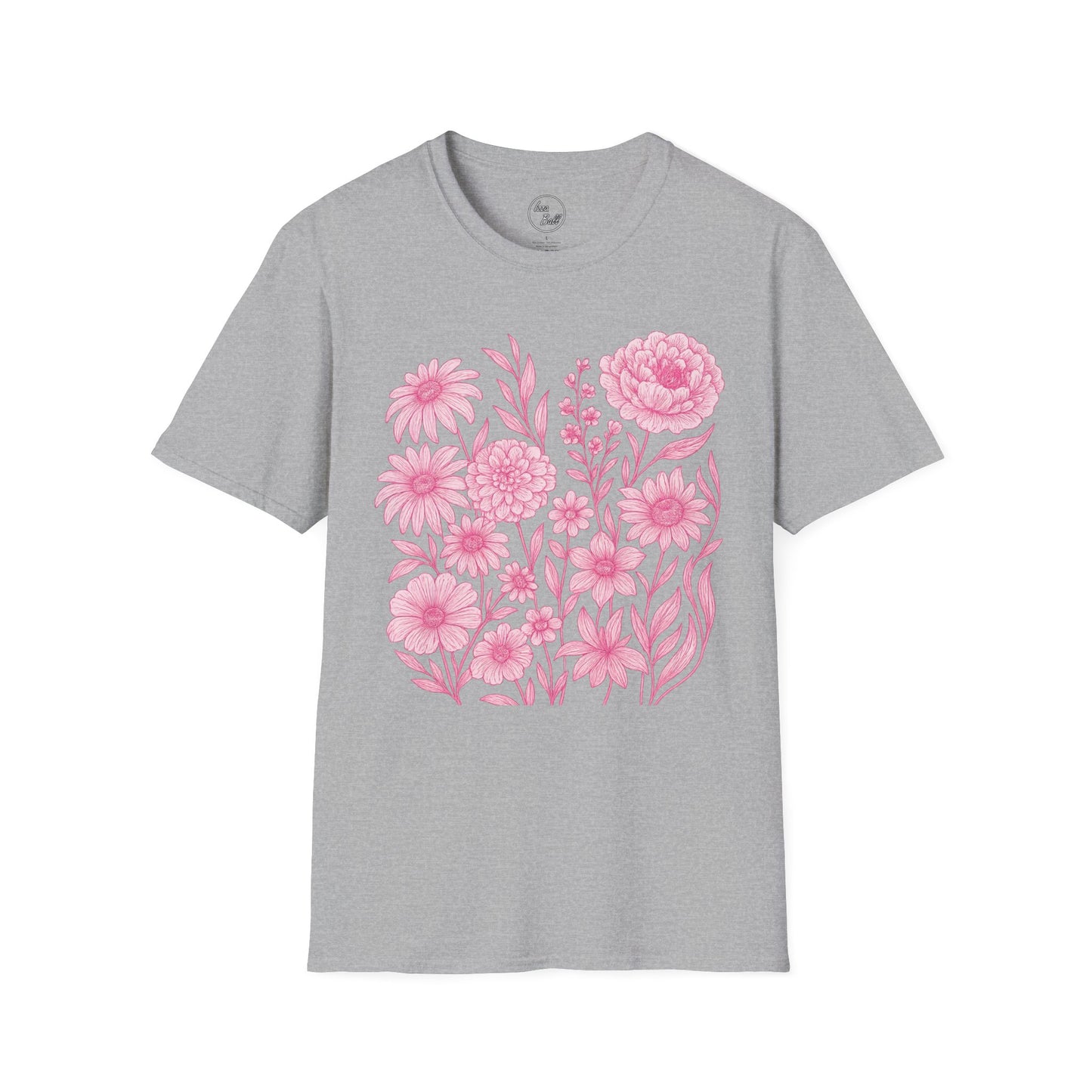 Pink Floral Line Art T-Shirt