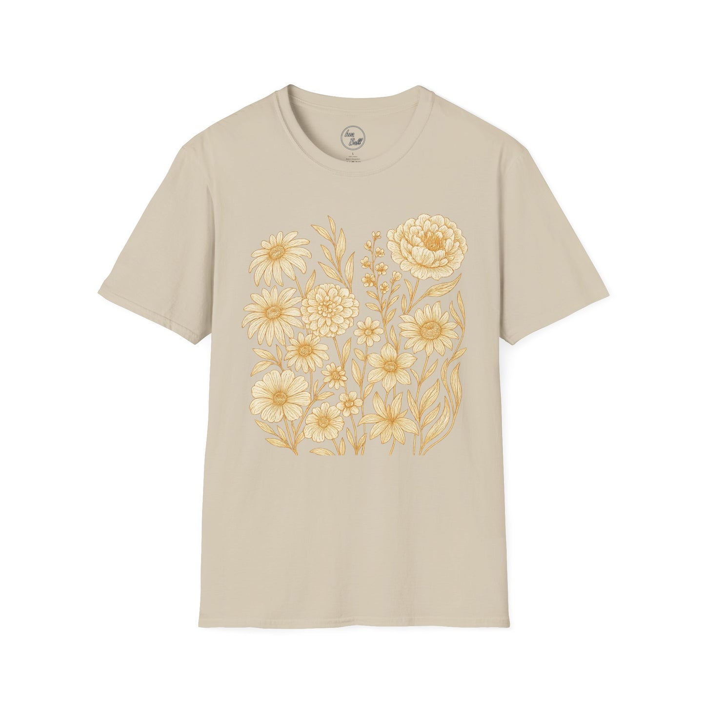 Golden Floral Line Art T-Shirt