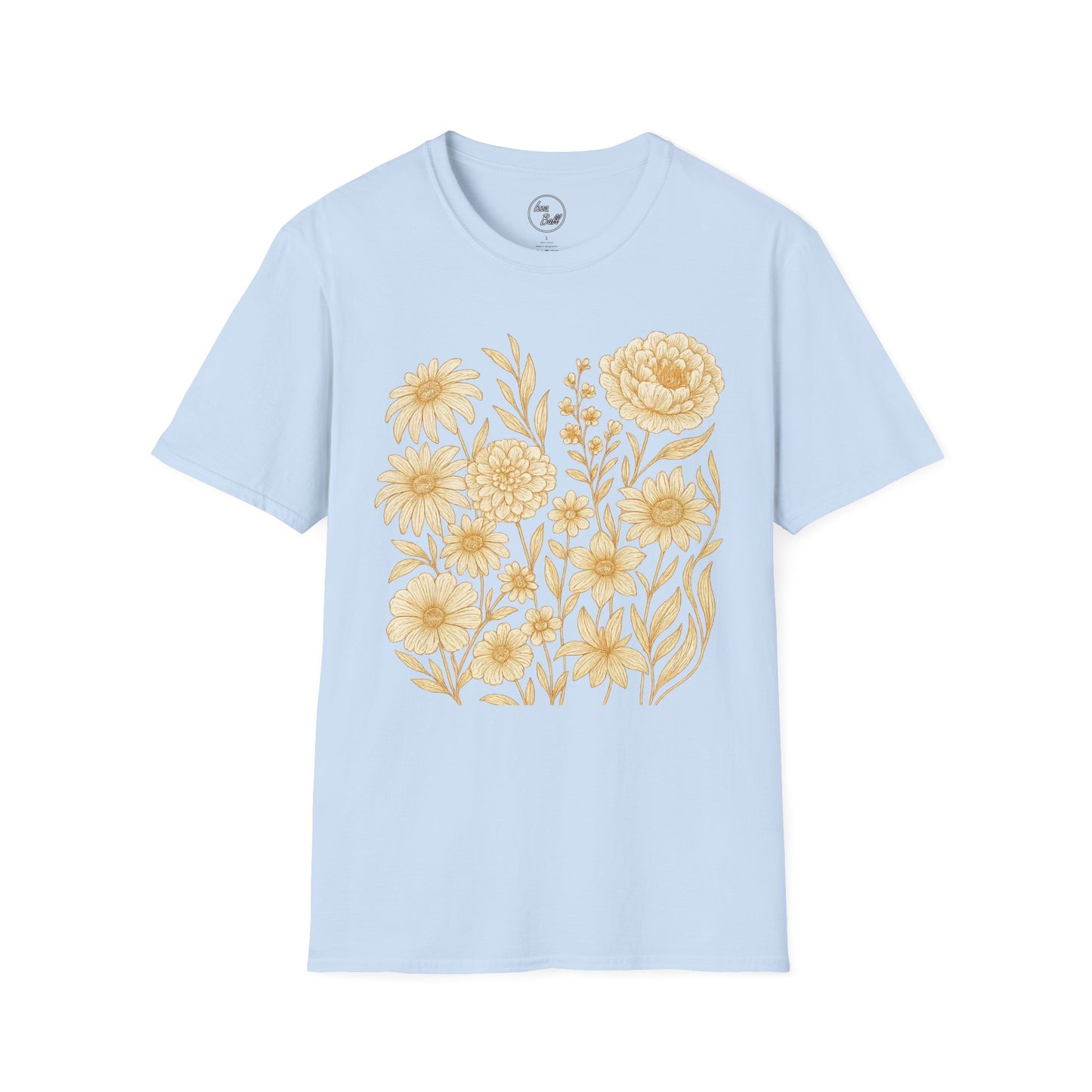 Golden Floral Line Art T-Shirt