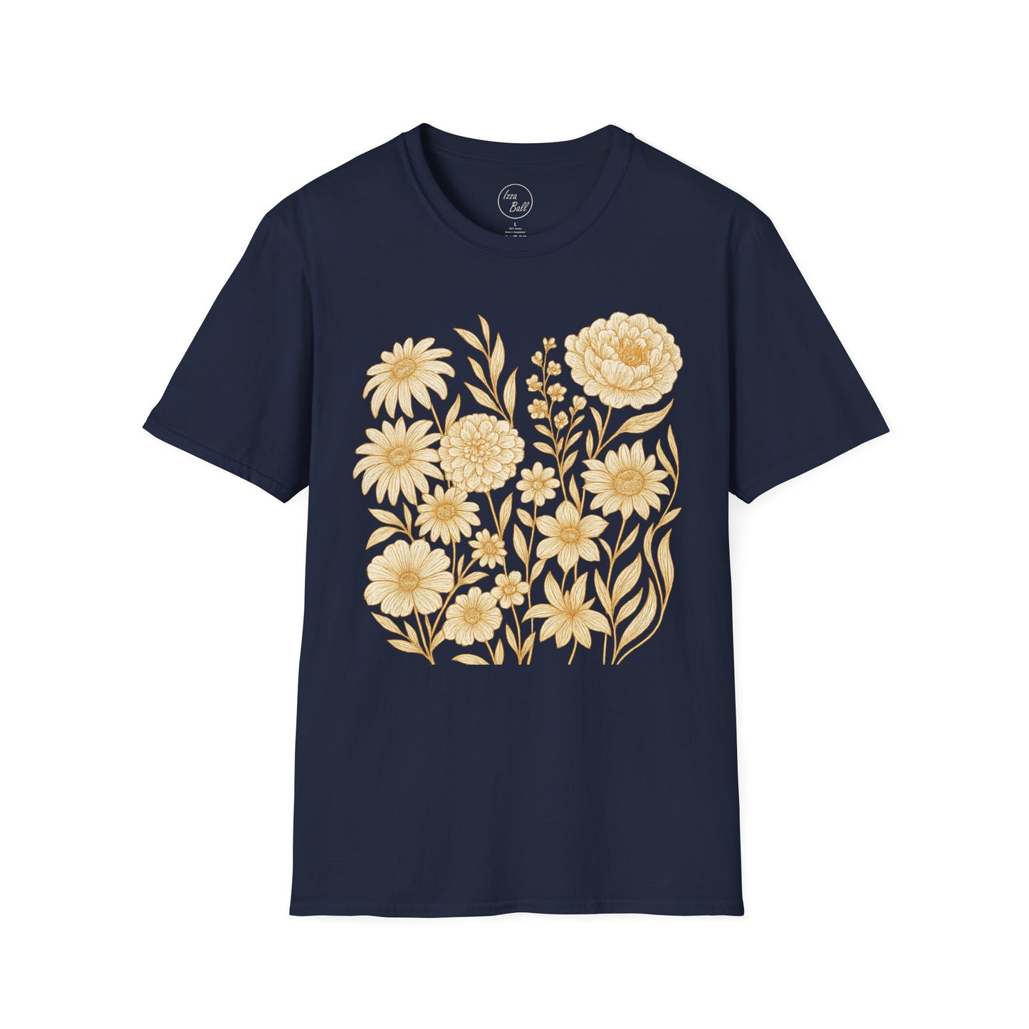 Golden Floral Line Art T-Shirt