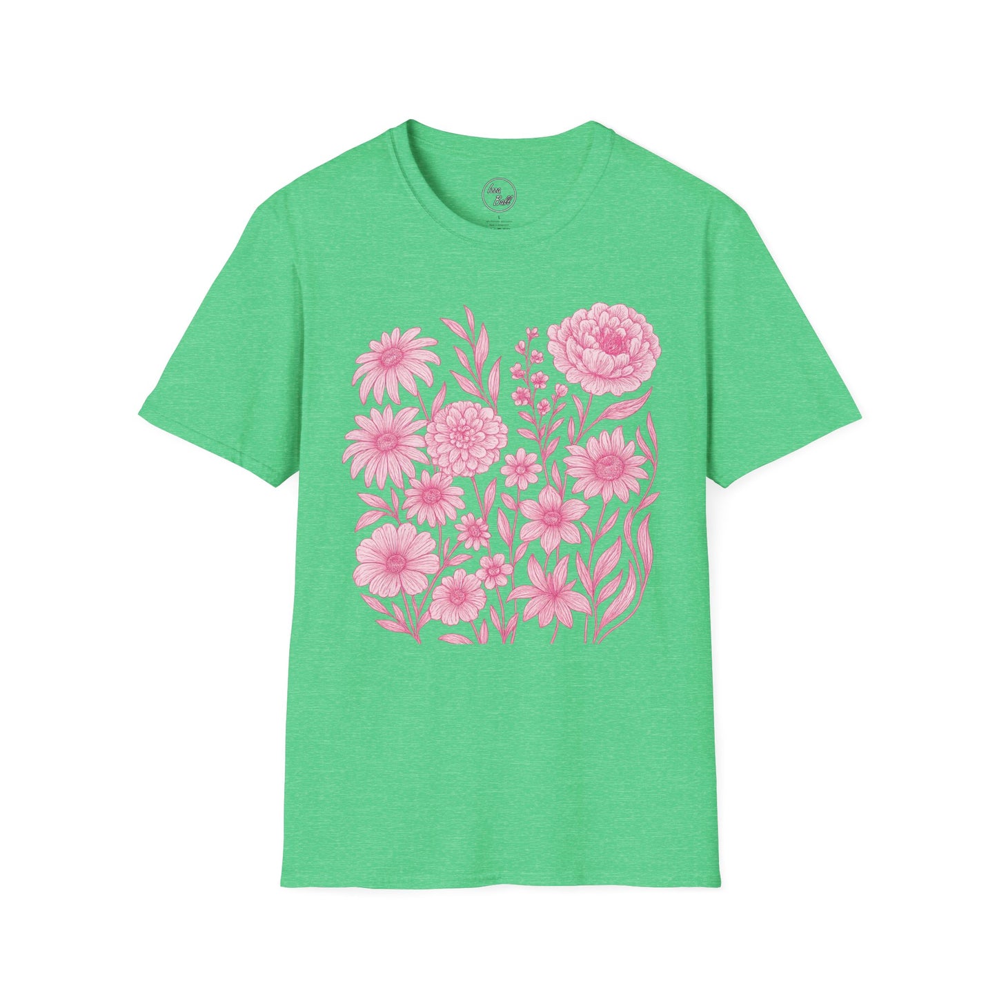 Pink Floral Line Art T-Shirt