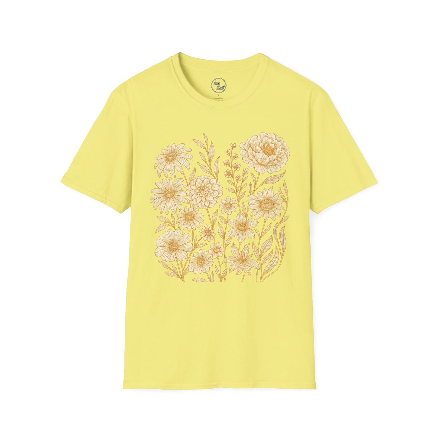 Golden Floral Line Art T-Shirt