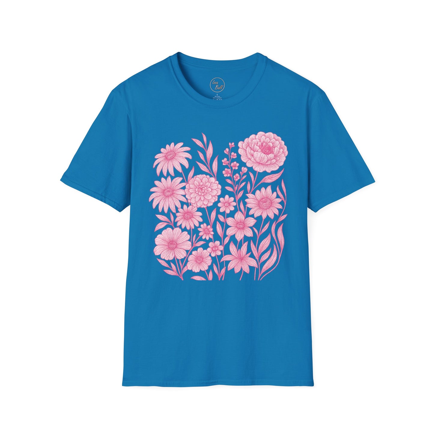 Pink Floral Line Art T-Shirt