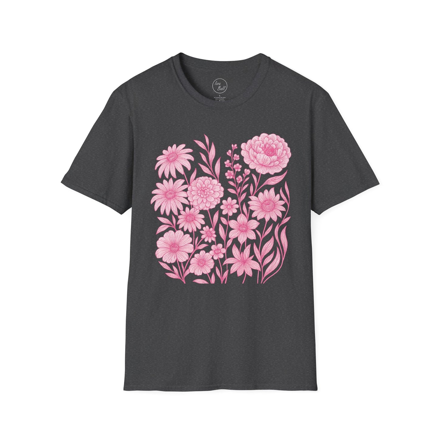 Pink Floral Line Art T-Shirt