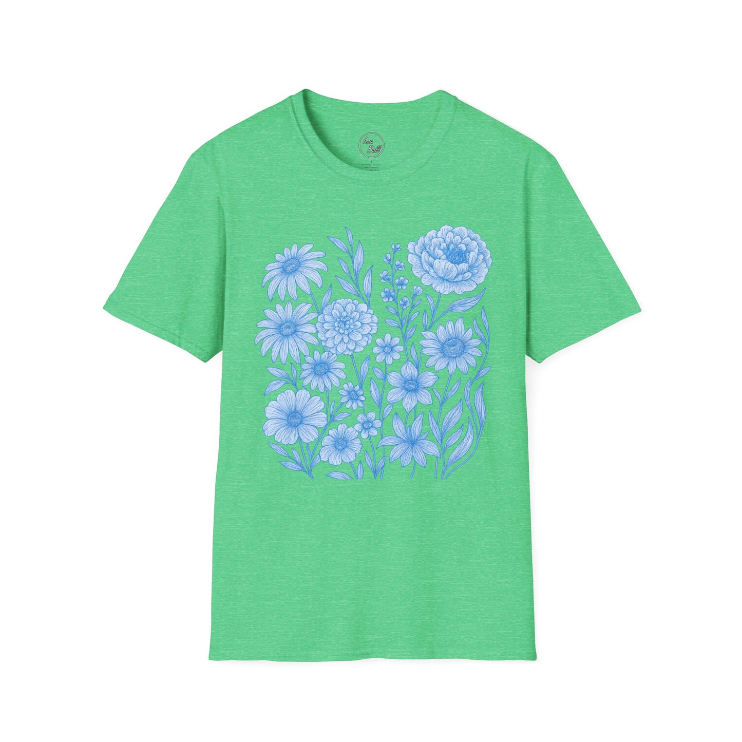 Blue Floral Line Art T-Shirt