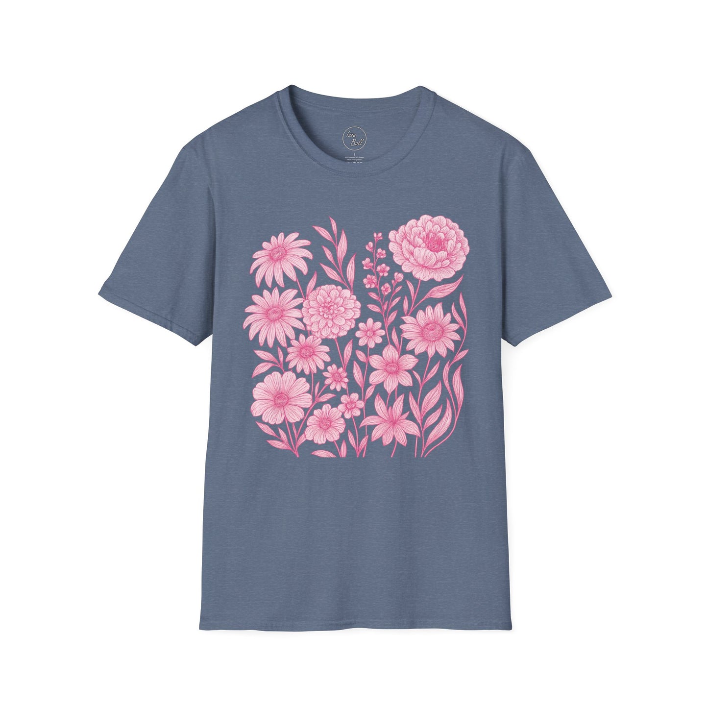 Pink Floral Line Art T-Shirt