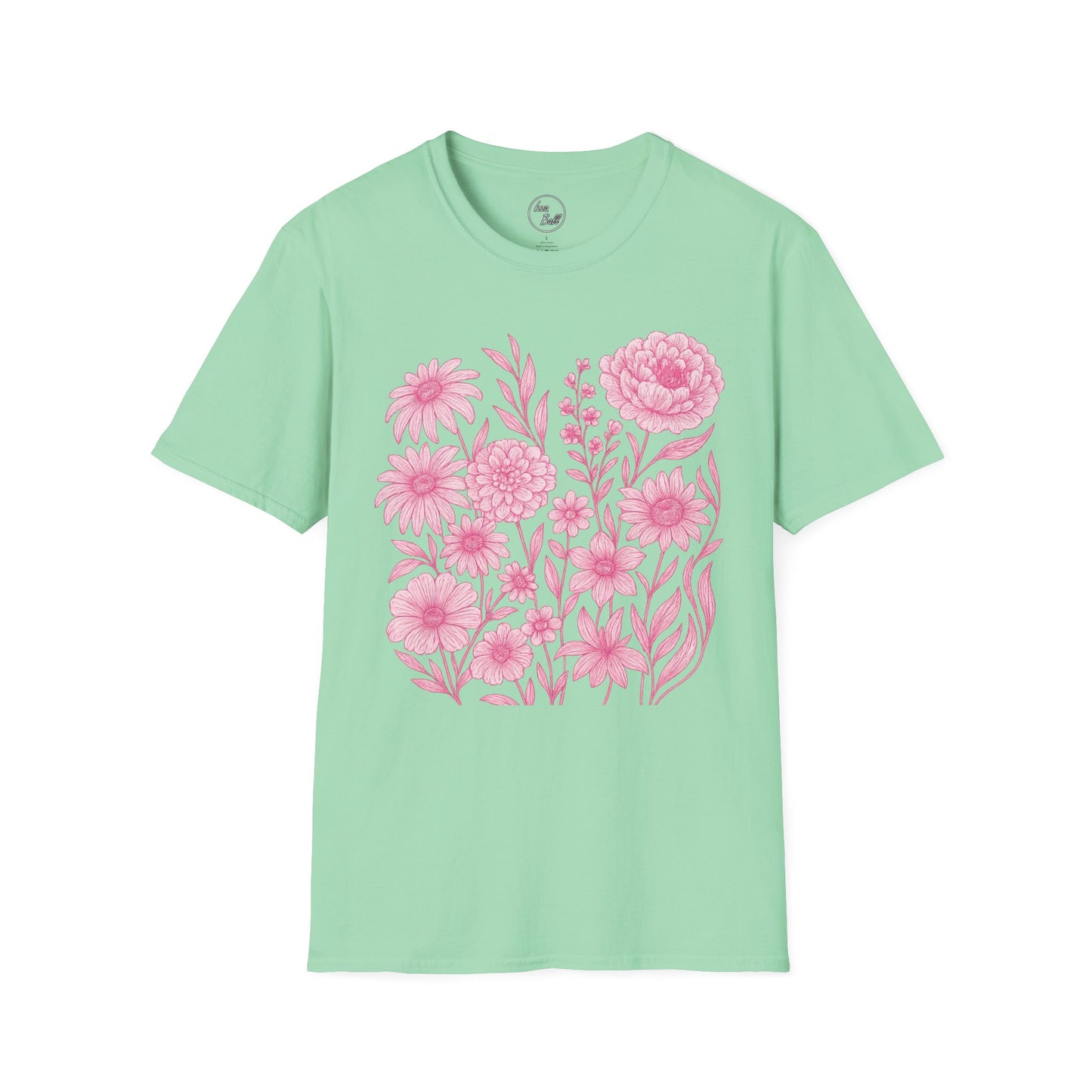 Pink Floral Line Art T-Shirt