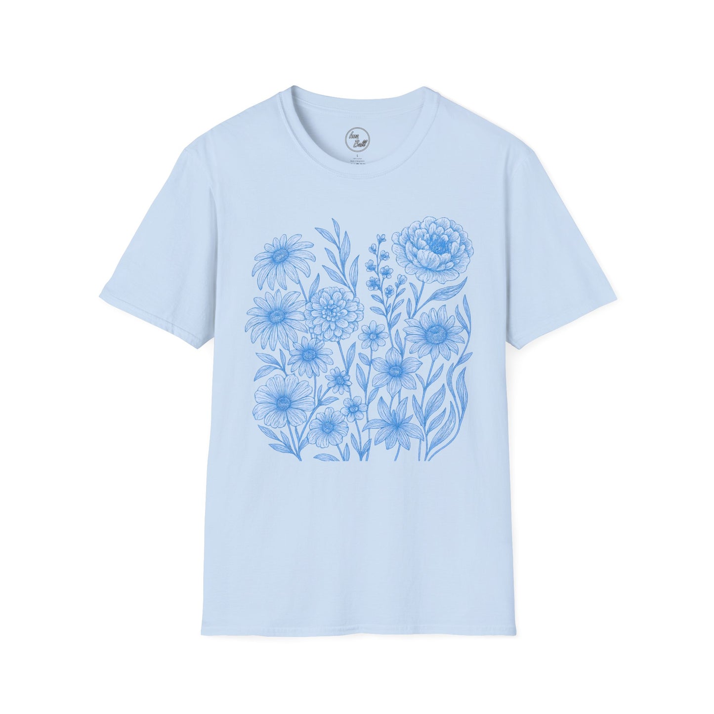 Blue Floral Line Art T-Shirt