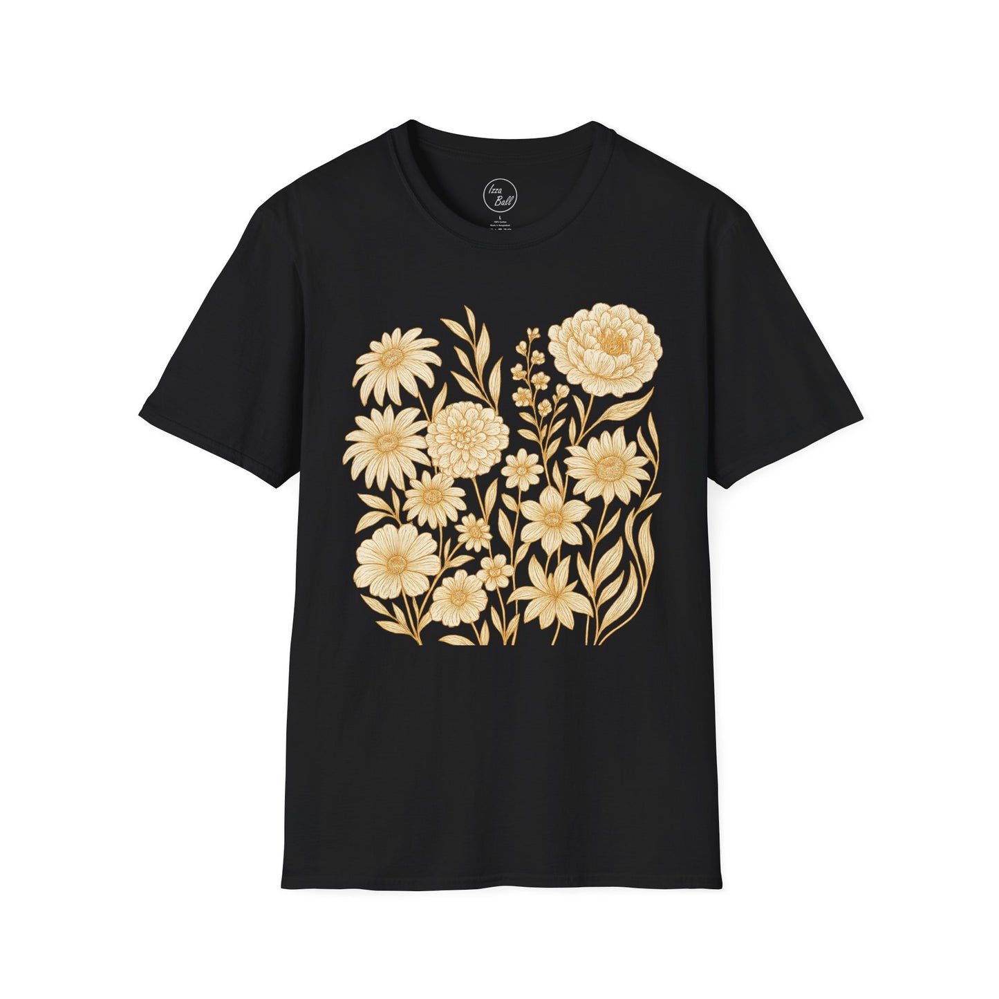 Golden Floral Line Art T-Shirt