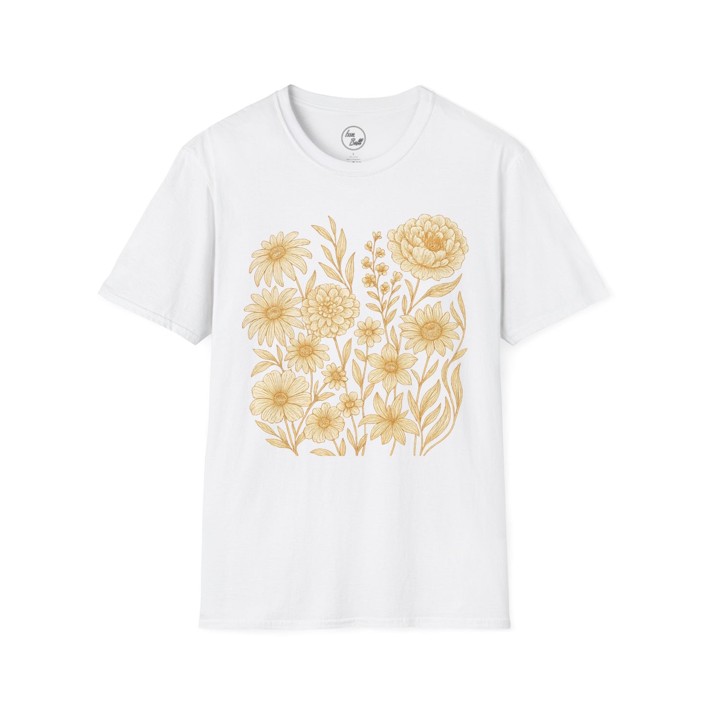 Golden Floral Line Art T-Shirt
