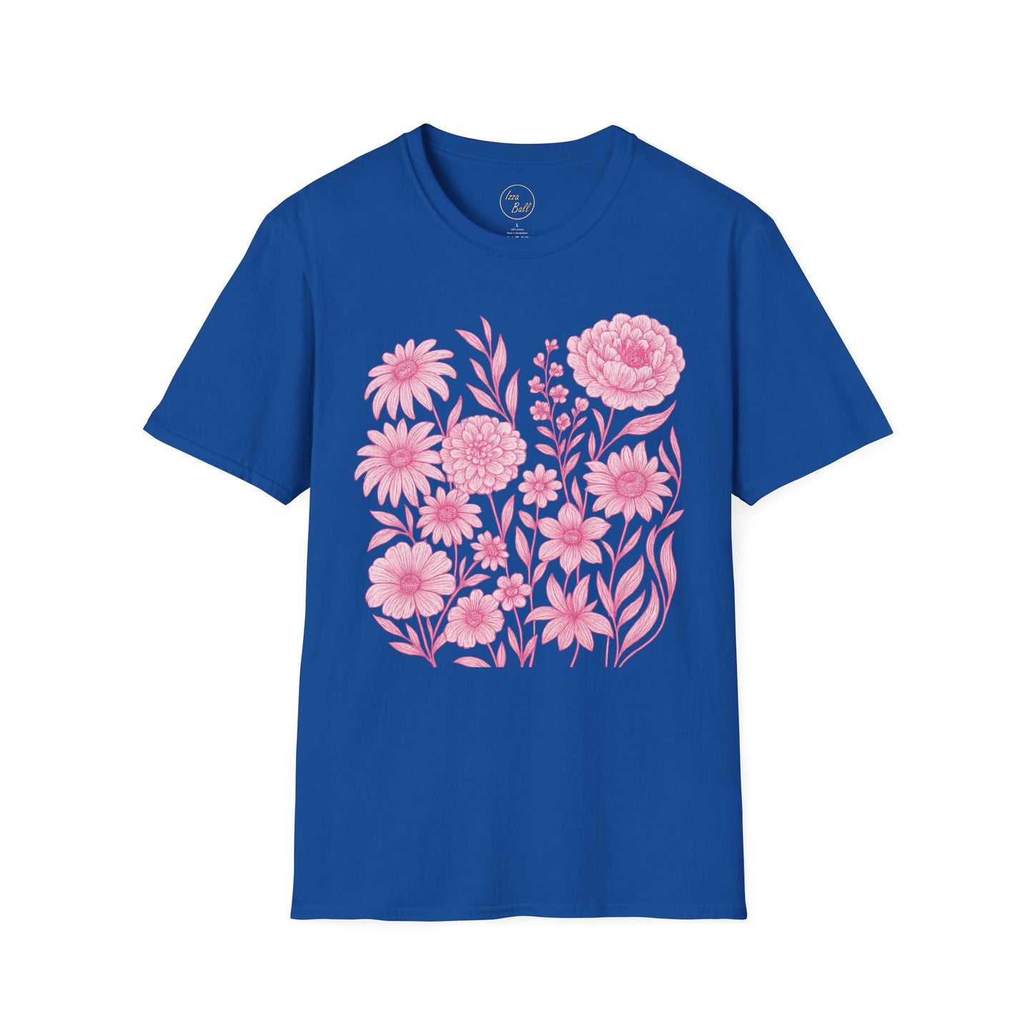 Pink Floral Line Art T-Shirt