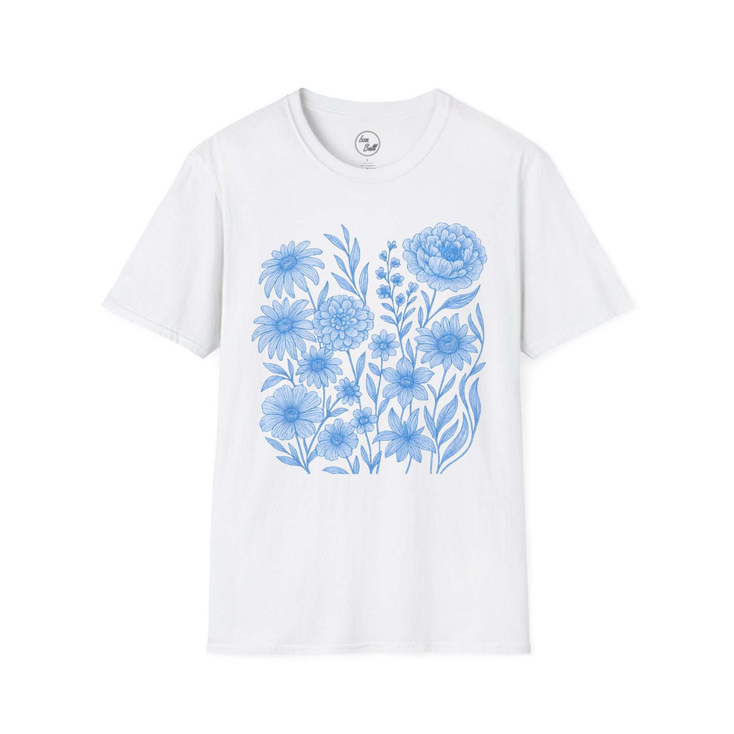 Blue Floral Line Art T-Shirt