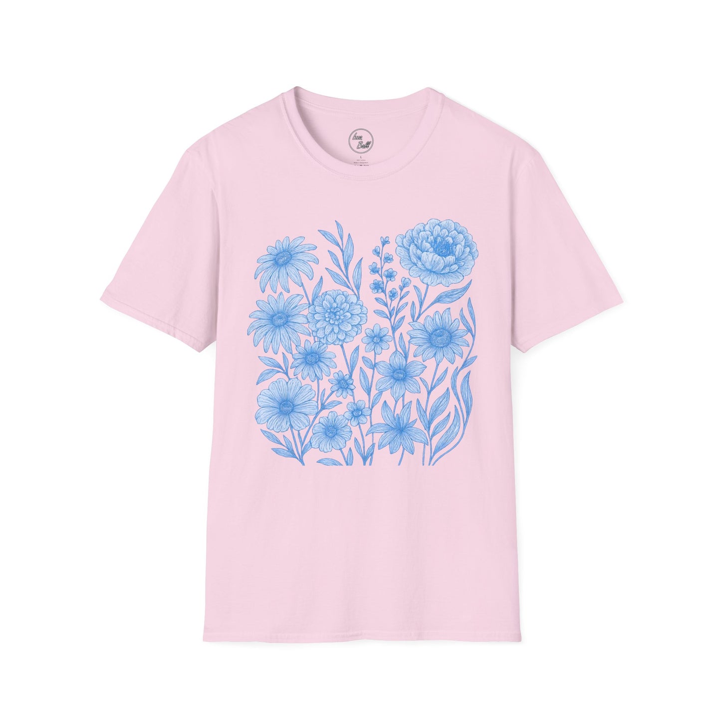 Blue Floral Line Art T-Shirt