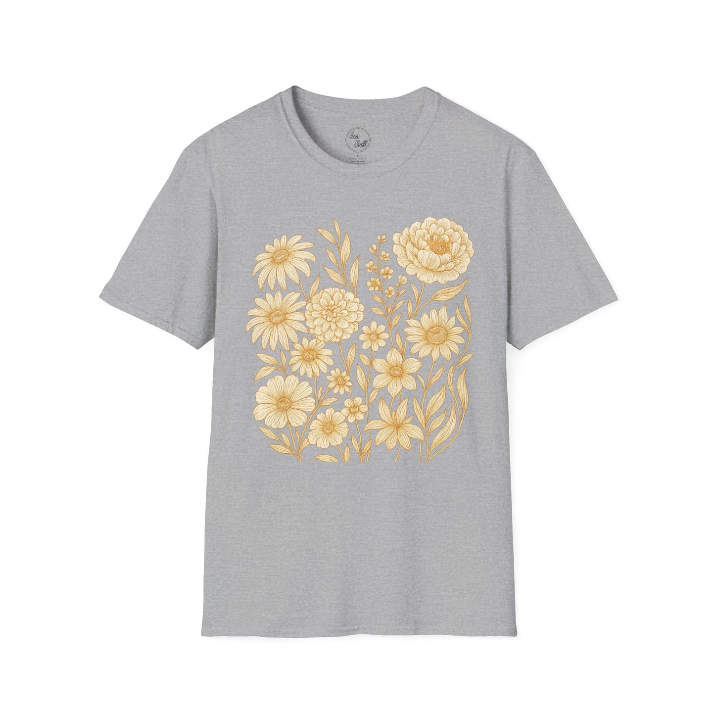 Golden Floral Line Art T-Shirt