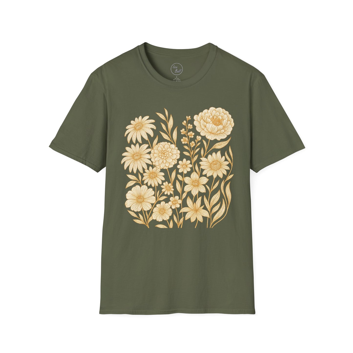 Golden Floral Line Art T-Shirt