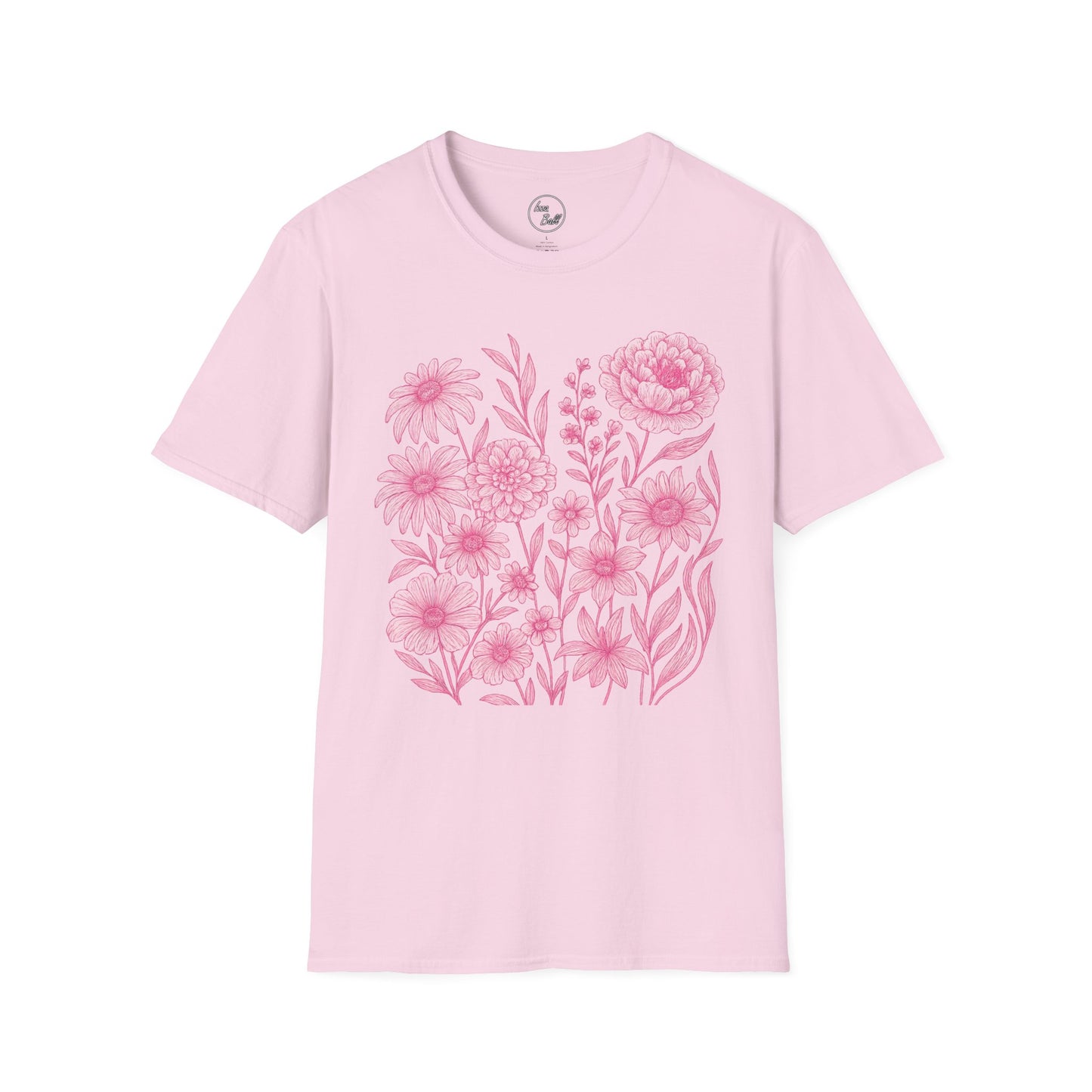 Pink Floral Line Art T-Shirt