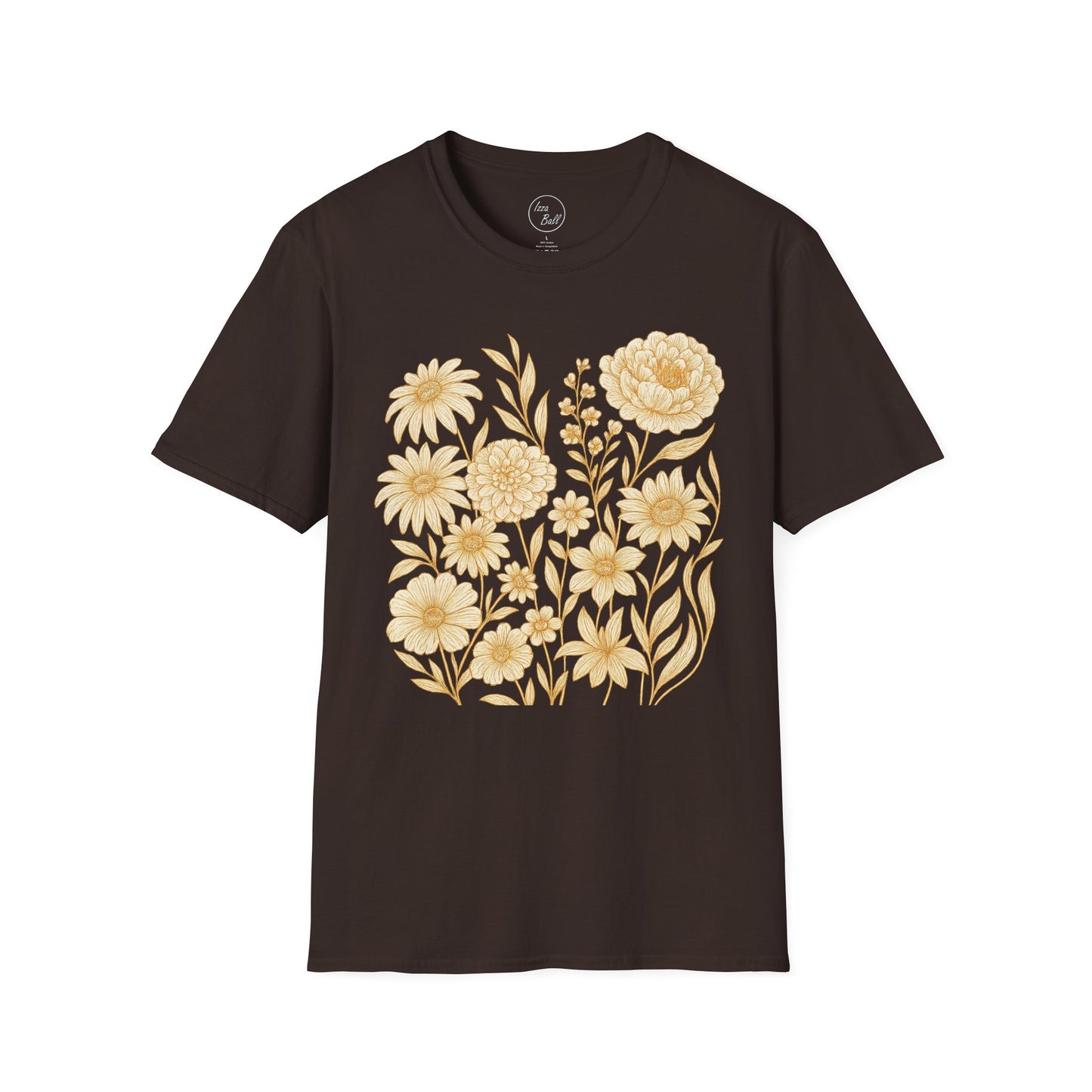 Golden Floral Line Art T-Shirt