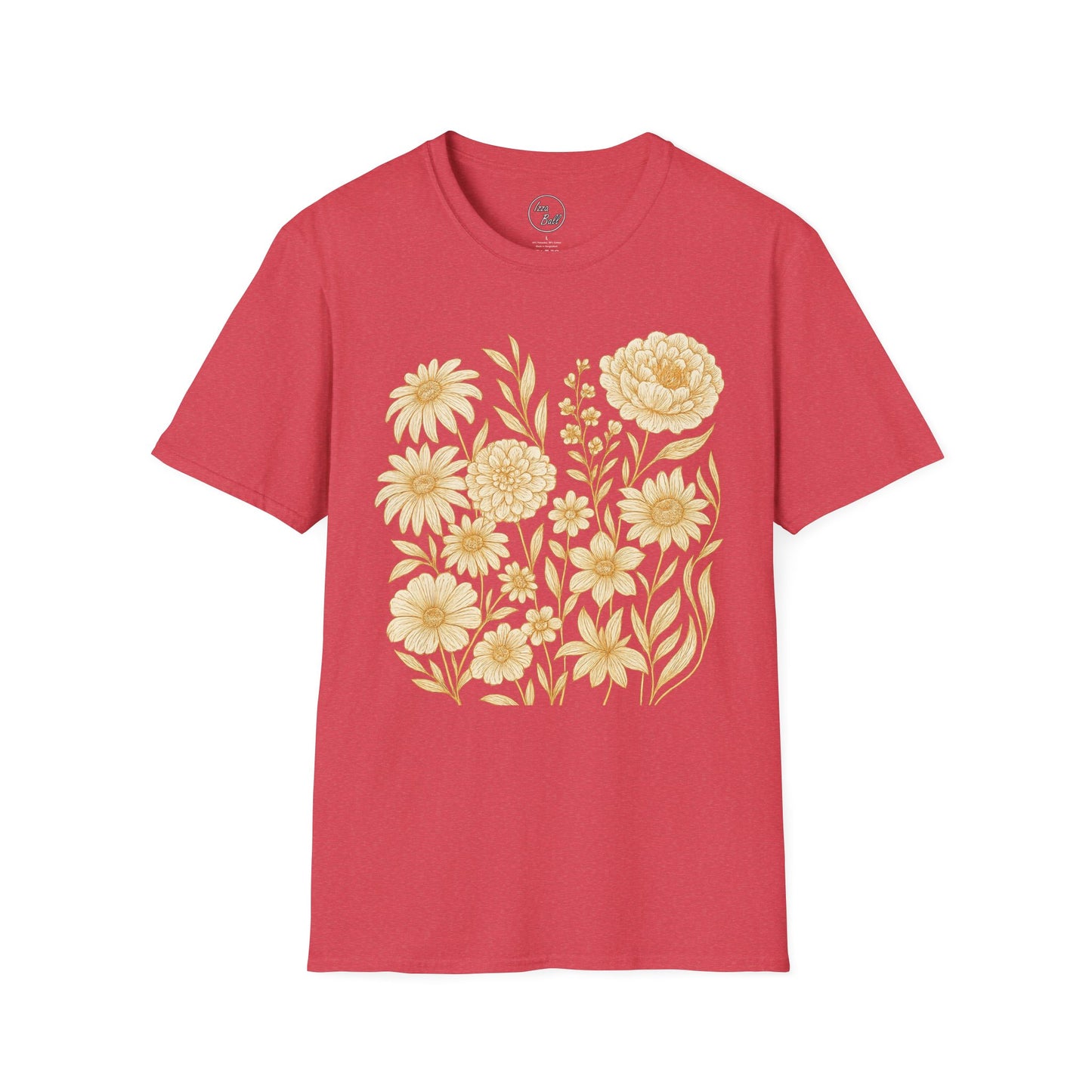 Golden Floral Line Art T-Shirt