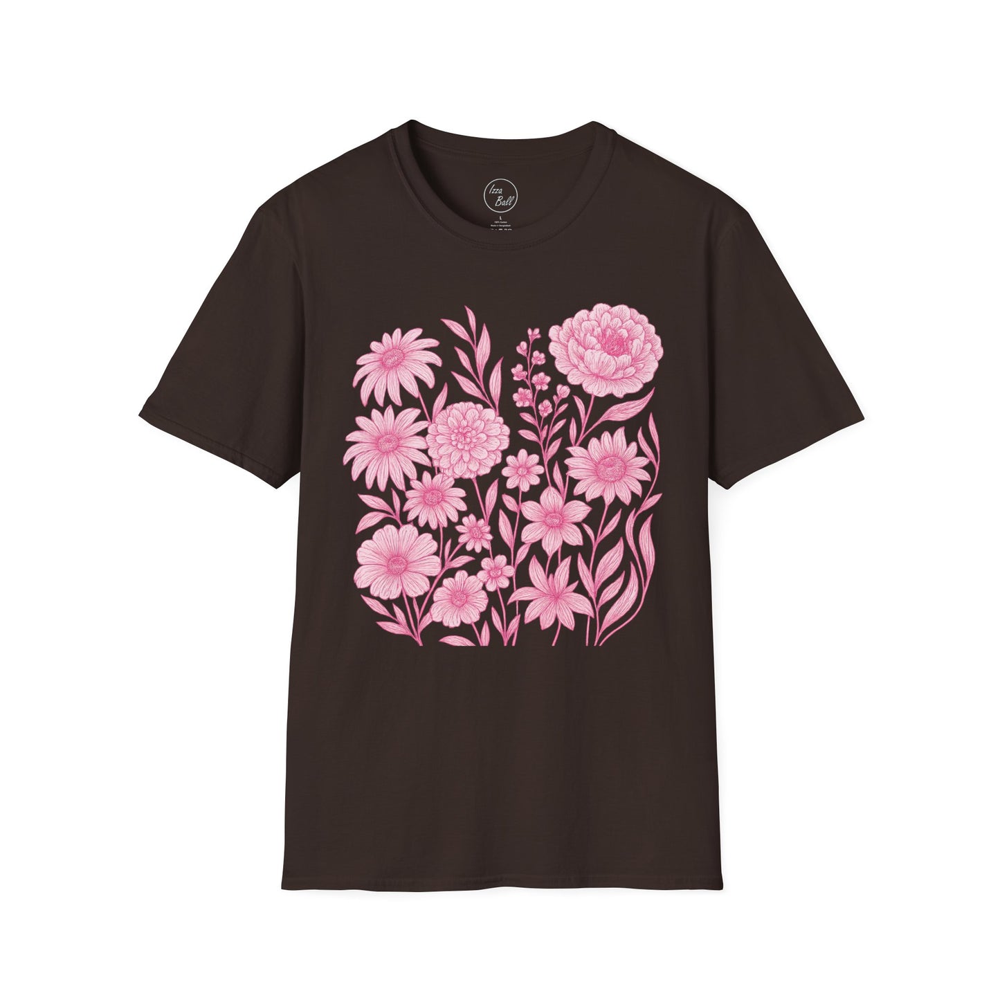 Pink Floral Line Art T-Shirt