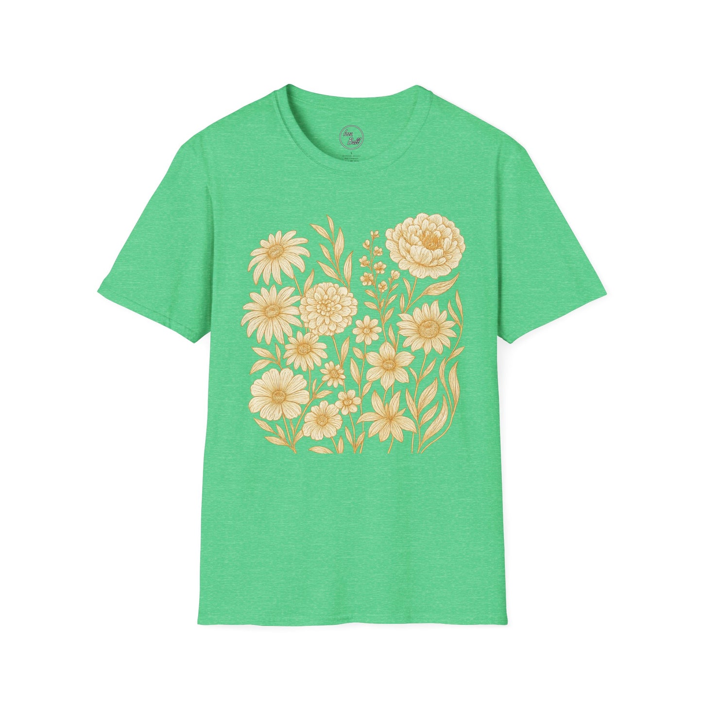 Golden Floral Line Art T-Shirt