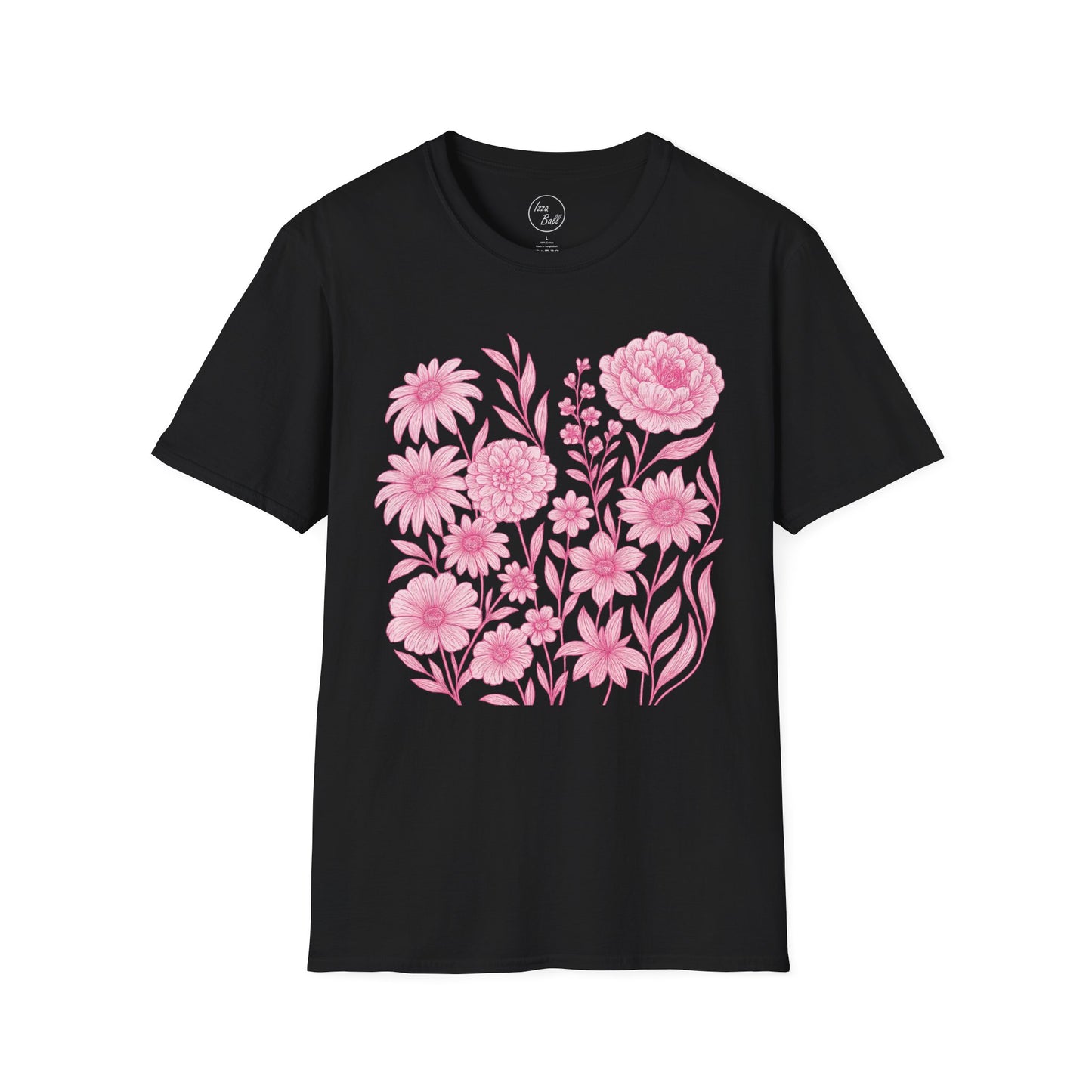 Pink Floral Line Art T-Shirt