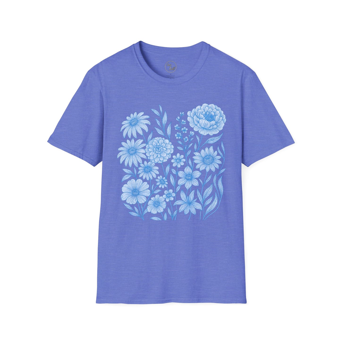 Blue Floral Line Art T-Shirt