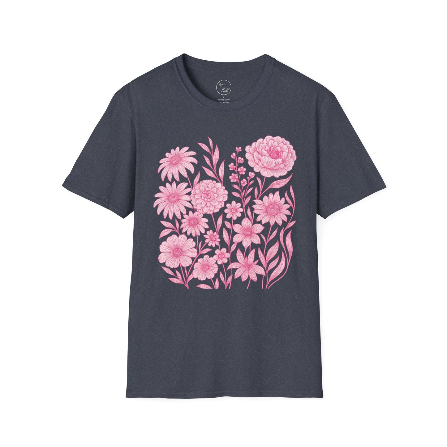 Pink Floral Line Art T-Shirt