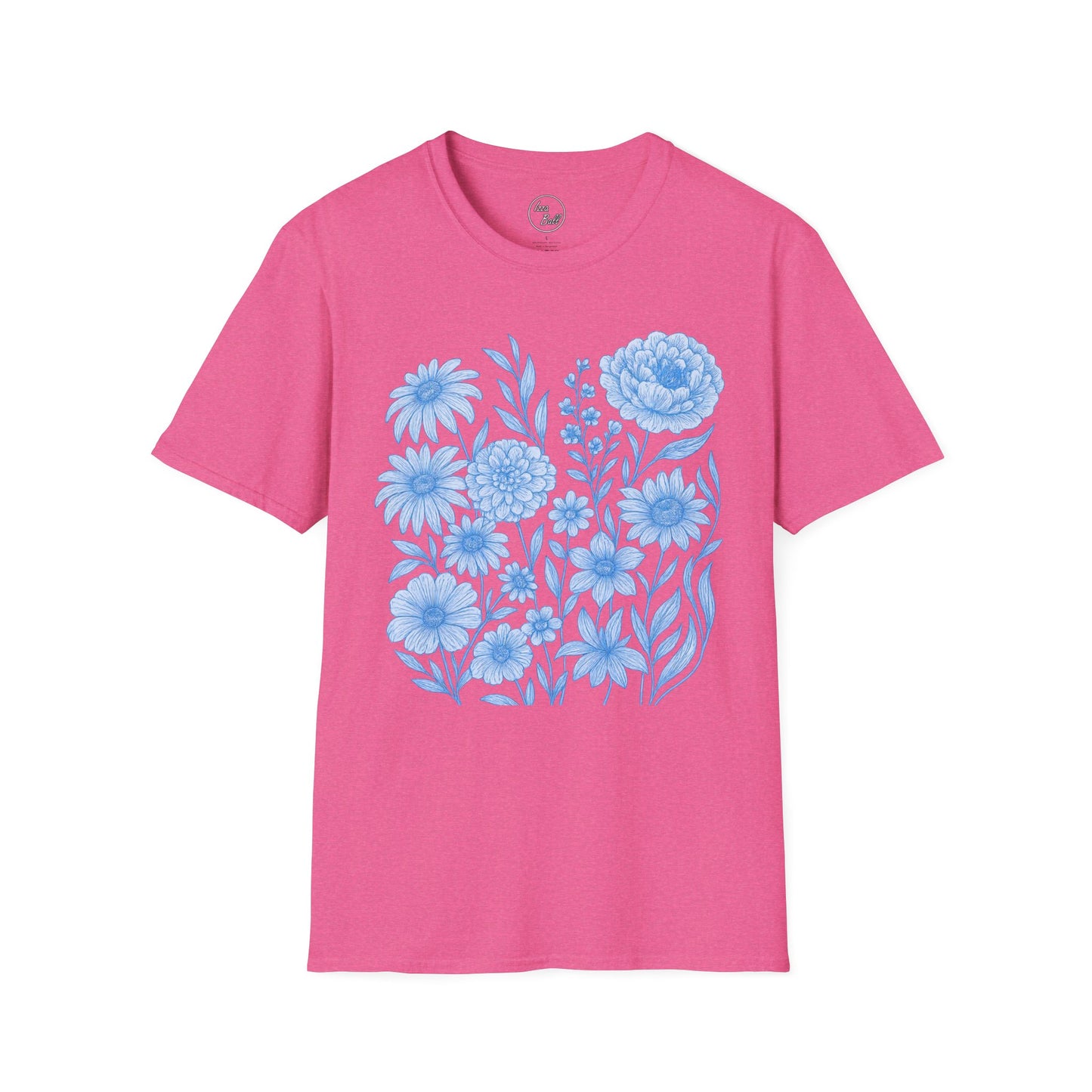 Blue Floral Line Art T-Shirt